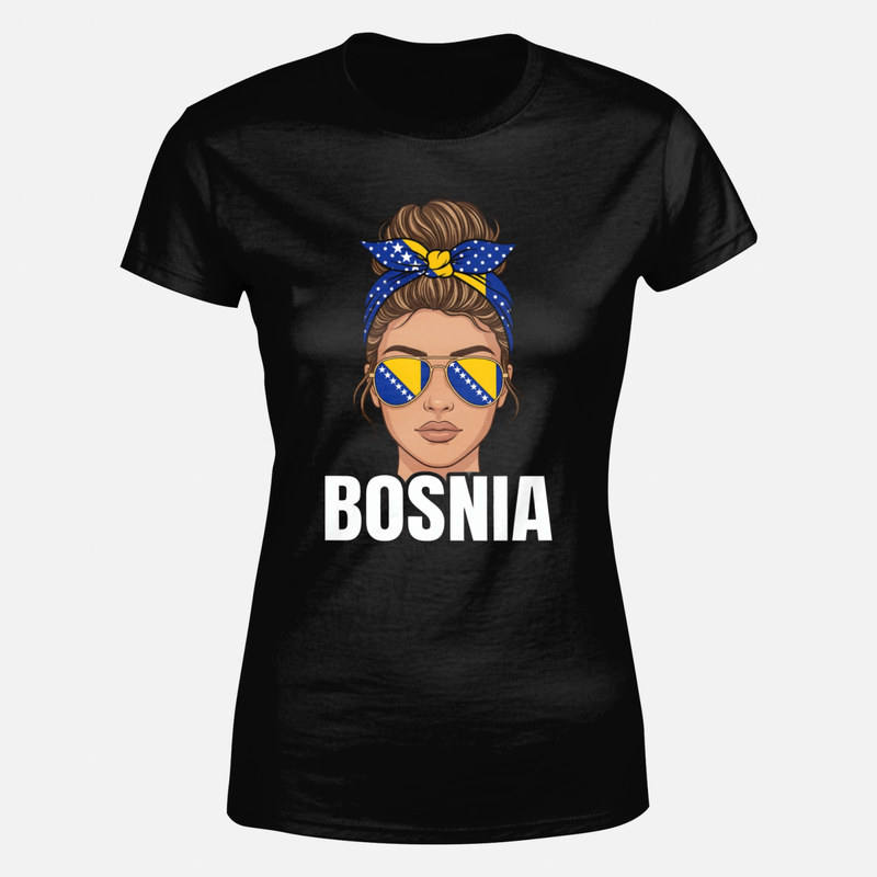 Camisetas: Bosnia mujer con bandana y gafas bandera