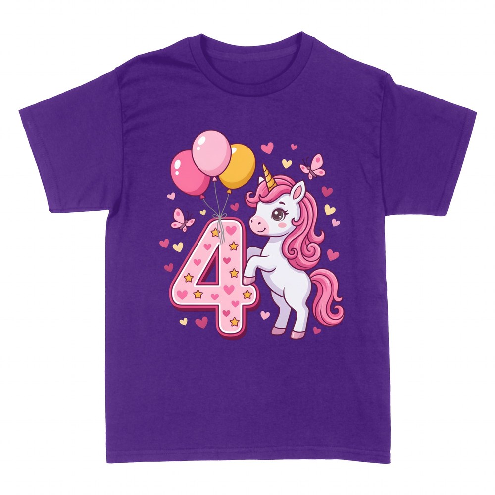 Camisetas: Unicornio 4&ordm; Cumplea&ntilde;os con Globos