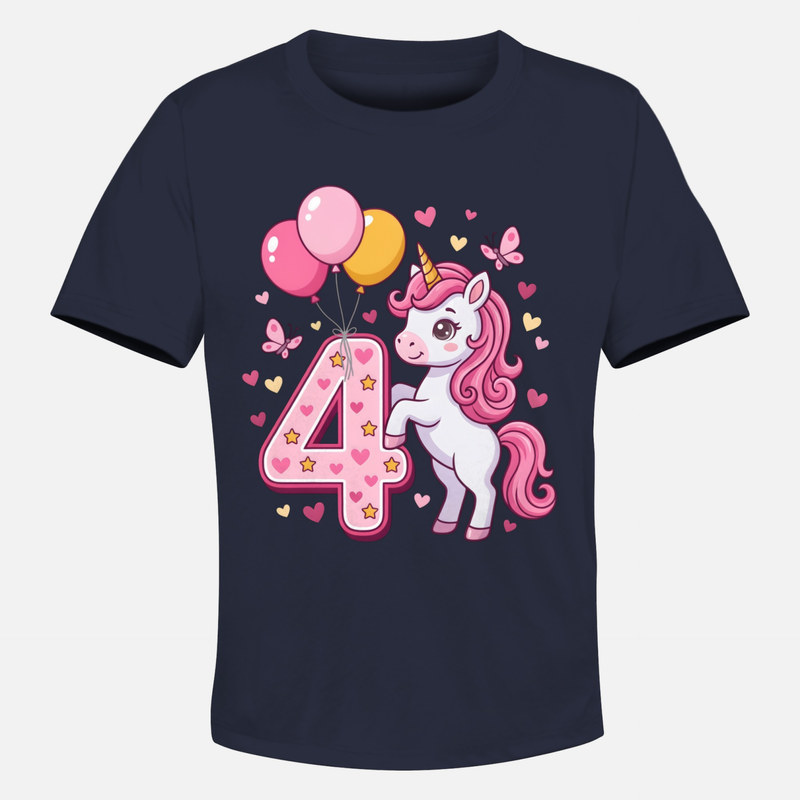 Camisetas: Unicornio 4&ordm; Cumplea&ntilde;os con Globos
