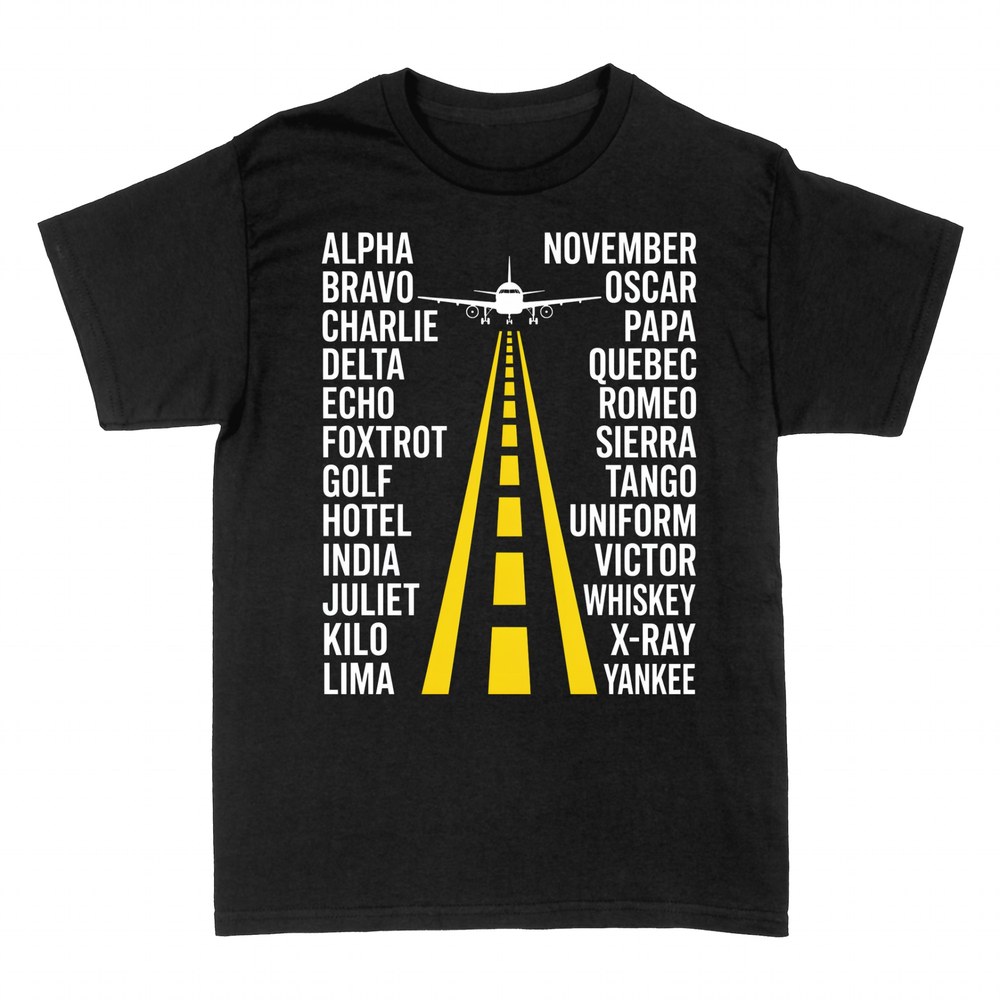 Camisetas: Alfabeto fon&eacute;tico piloto avi&oacute;n y pista