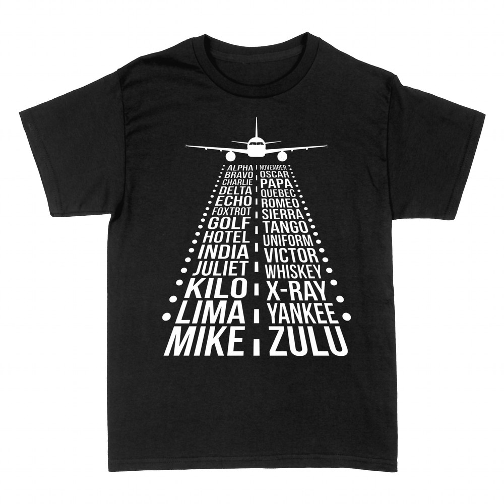 Camisetas: Avi&oacute;n y alfabeto fon&eacute;tico en pista