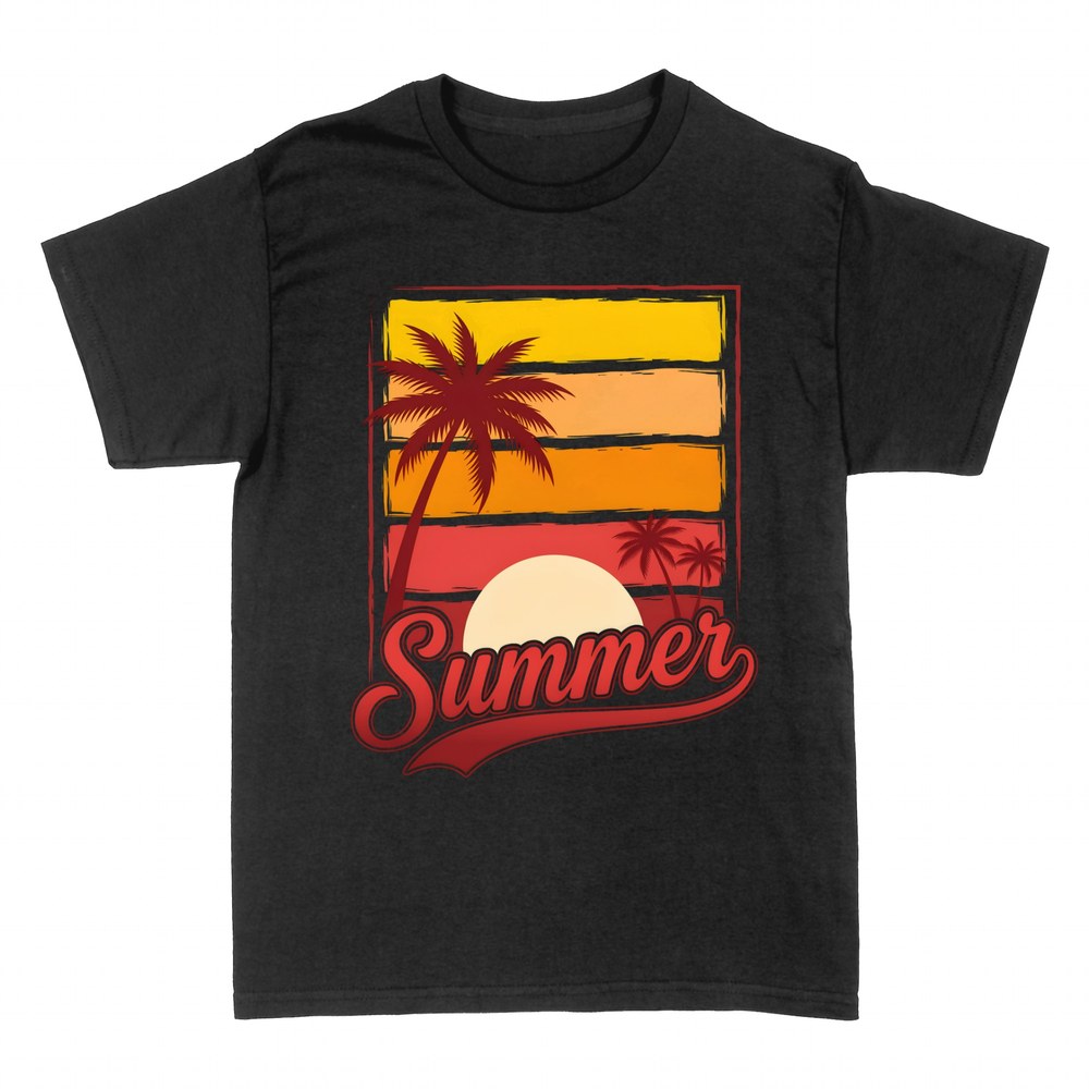 Camisetas: Atardecer retro de verano con palmeras