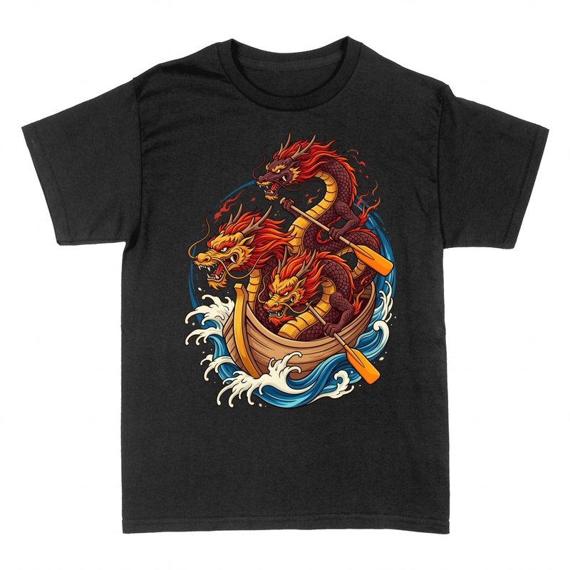 Camisetas: Tres dragones remando en barca
