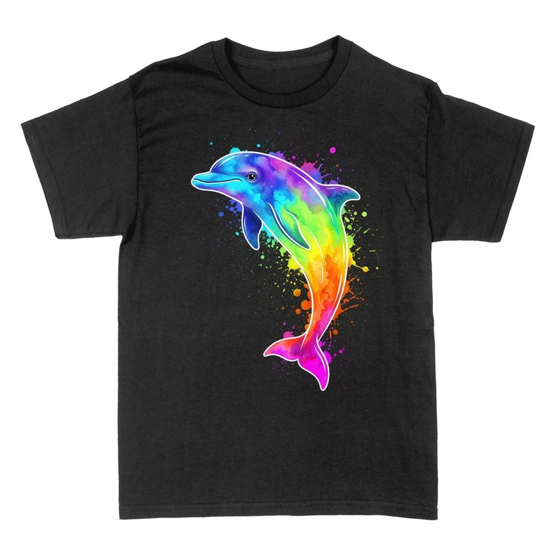 Camisetas: Delf&iacute;n acuarela arco&iacute;ris saltando