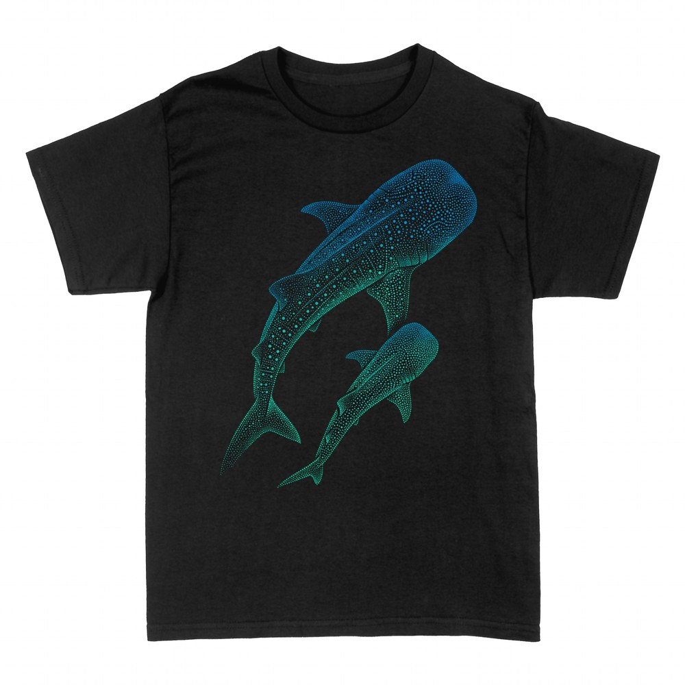 Camisetas: Dos tiburones ballena en estilo puntillista