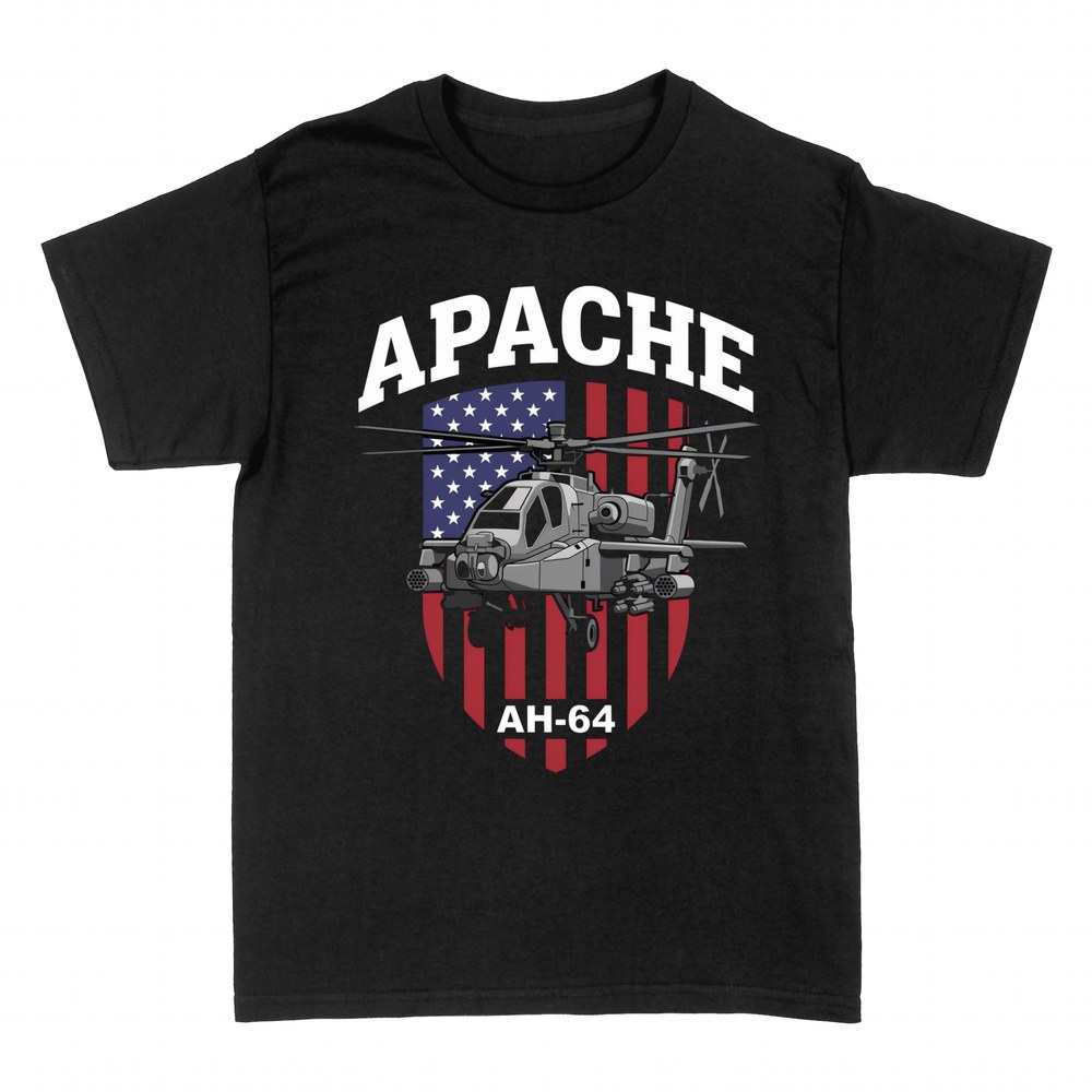 Camisetas: Helic&oacute;ptero Apache AH-64 bandera EE.UU.
