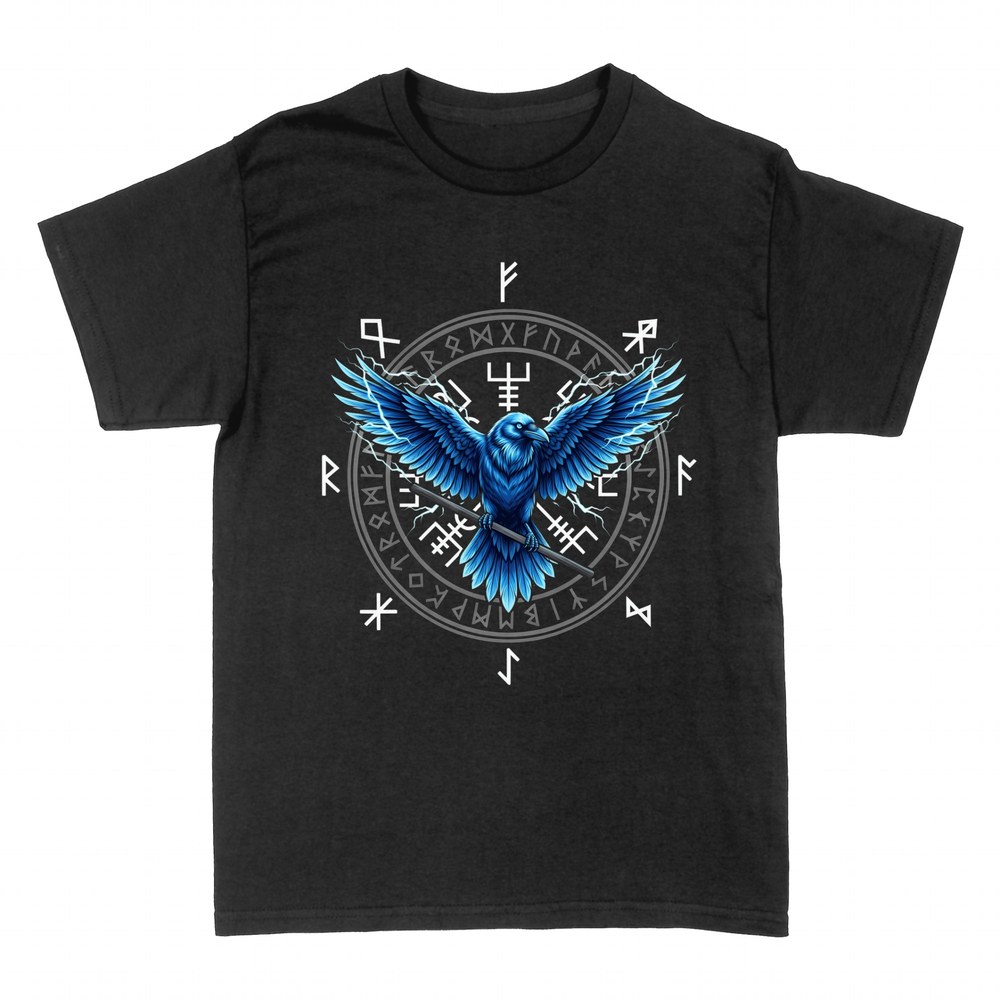 Camisetas: Cuervo vikingo con runas y rayos