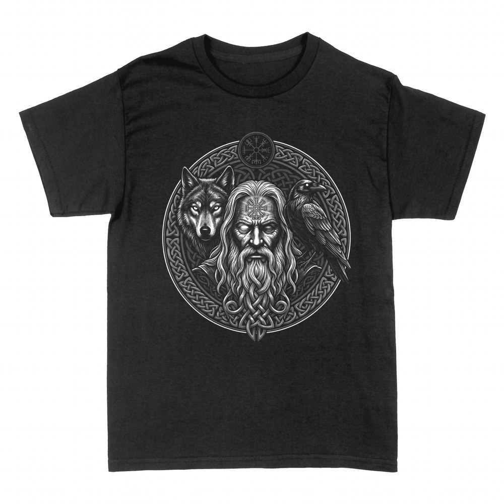 Camisetas: Od&iacute;n n&oacute;rdico con lobo y cuervo