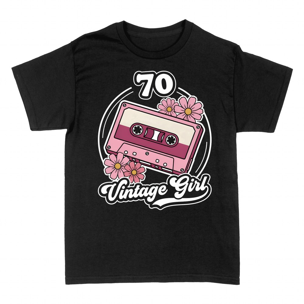 Camisetas: 70 Vintage Girl con casete y margaritas
