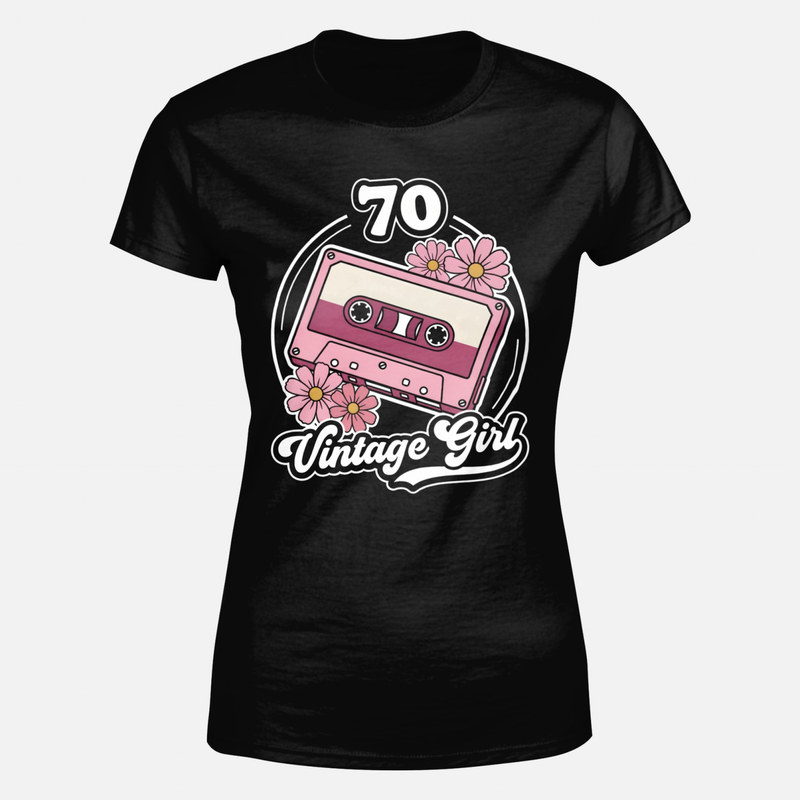 Camisetas: 70 Vintage Girl con casete y margaritas