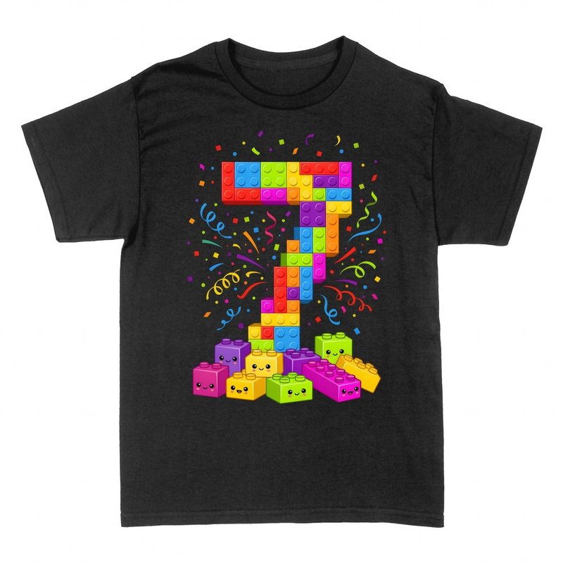 Camisetas: 7 a&ntilde;os bloques de construcci&oacute;n y confeti