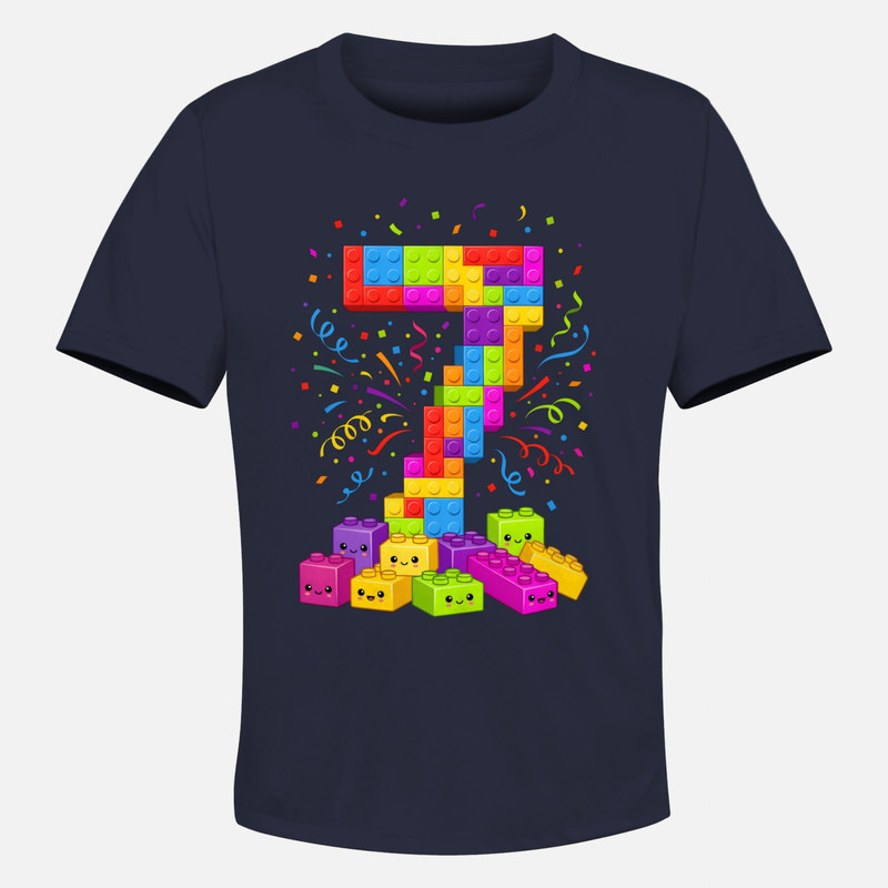 Camisetas: 7 a&ntilde;os bloques de construcci&oacute;n y confeti