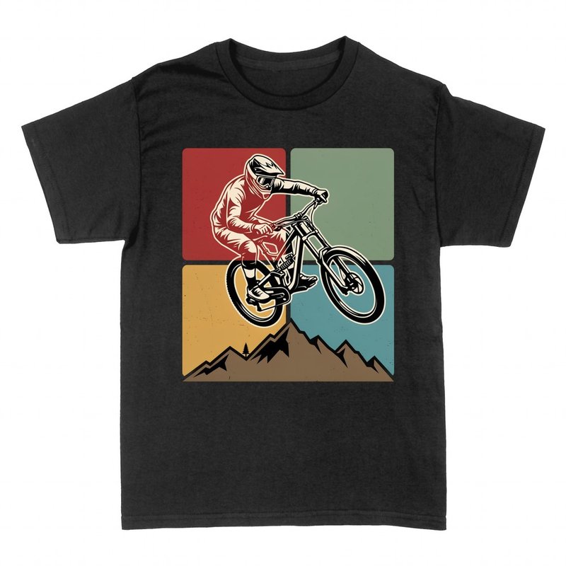 Camisetas: Ciclista de descenso saltando retro