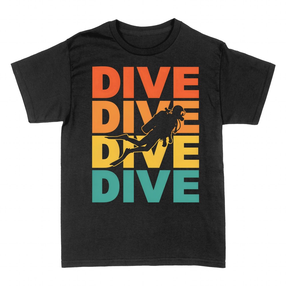 Camisetas: Buceador retro con DIVE repetido