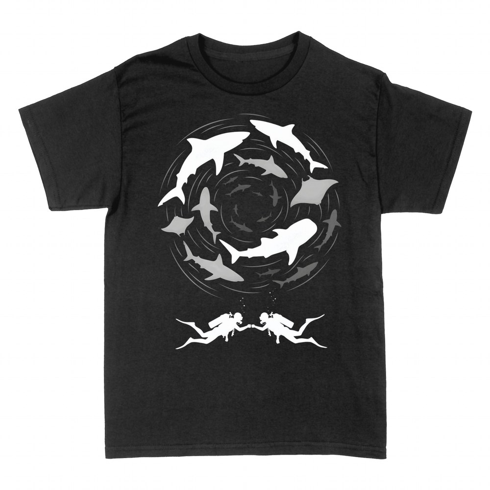 Camisetas: Buceadores y remolino de tiburones