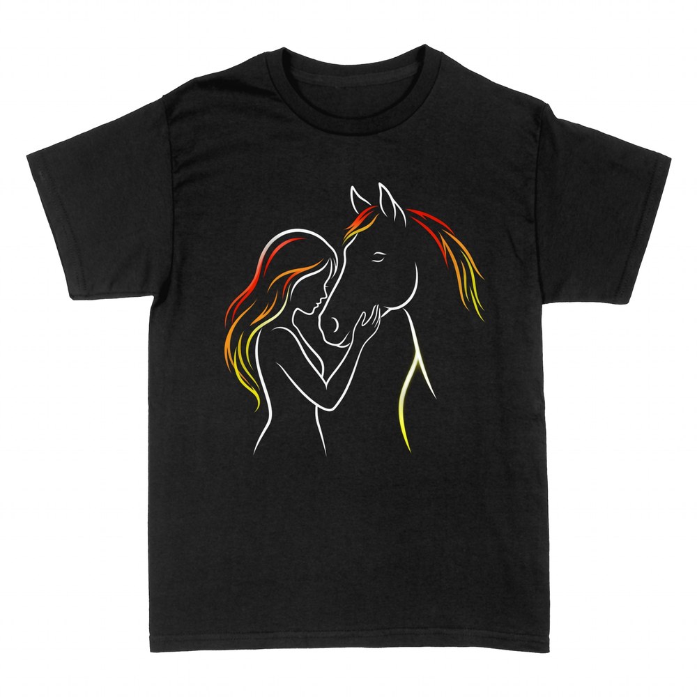 Camisetas: Mujer y caballo con crines de fuego