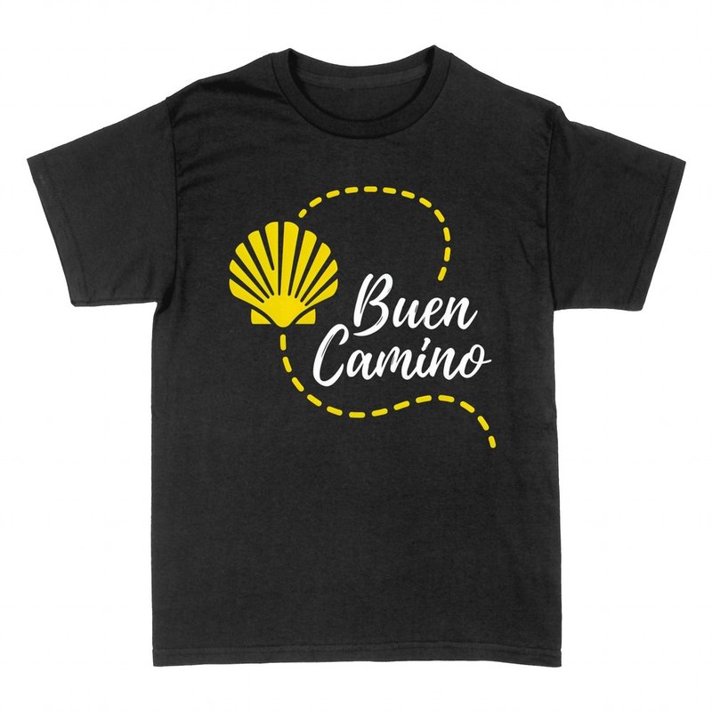 Camisetas: Buen Camino con concha y flecha amarilla