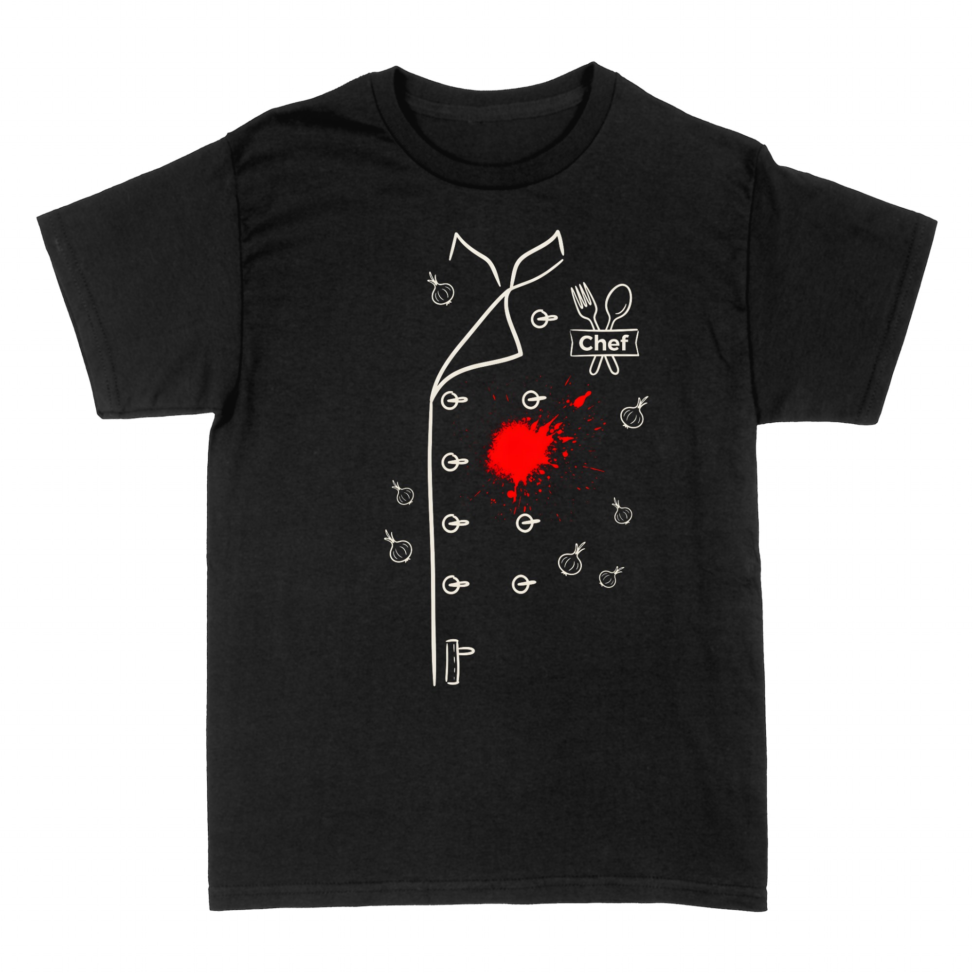 Camisetas: Chaqueta de chef con cubiertos y salpicadura de