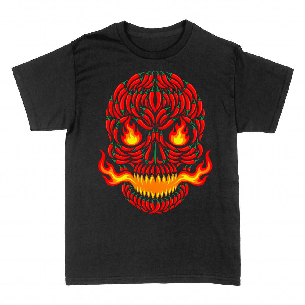 Camisetas: Calavera de chiles picantes en llamas