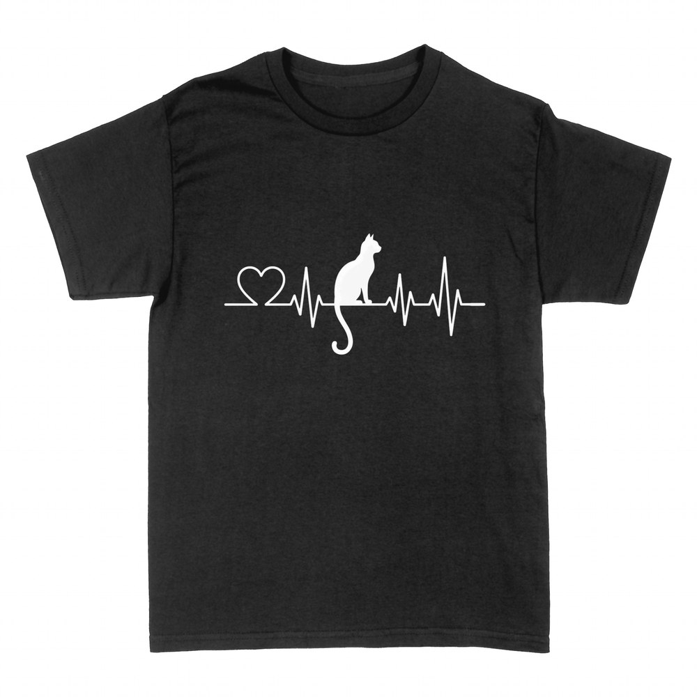 Camisetas: Gato silueta con latido y coraz&oacute;n