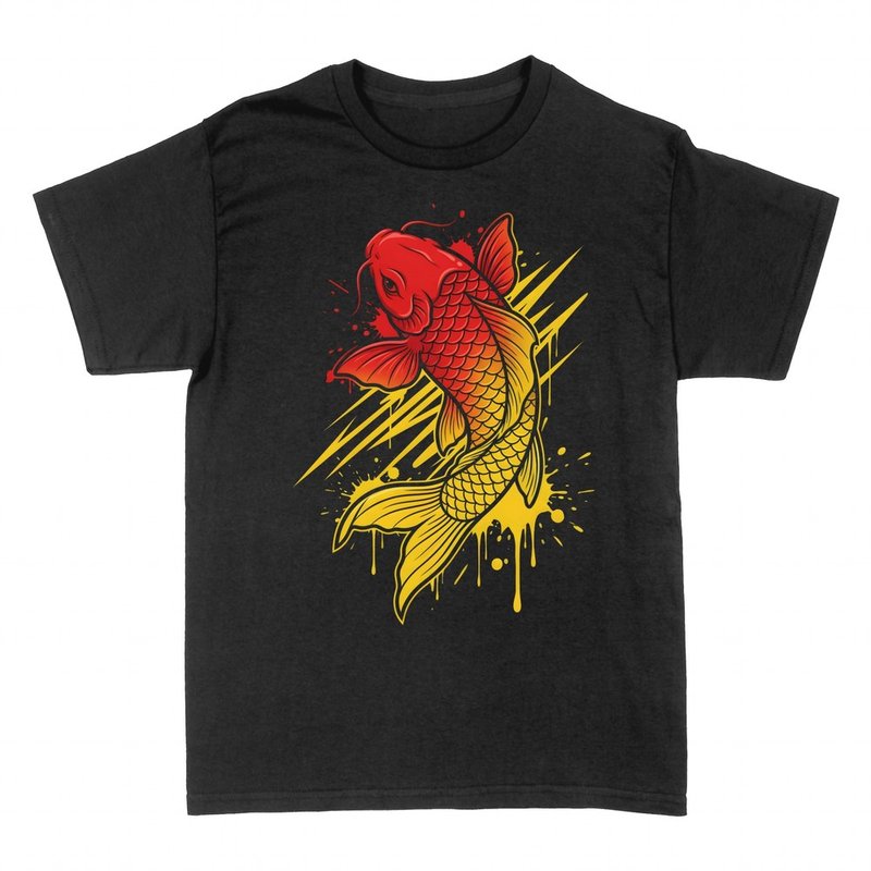 Camisetas: Pez koi rojo y dorado con salpicaduras