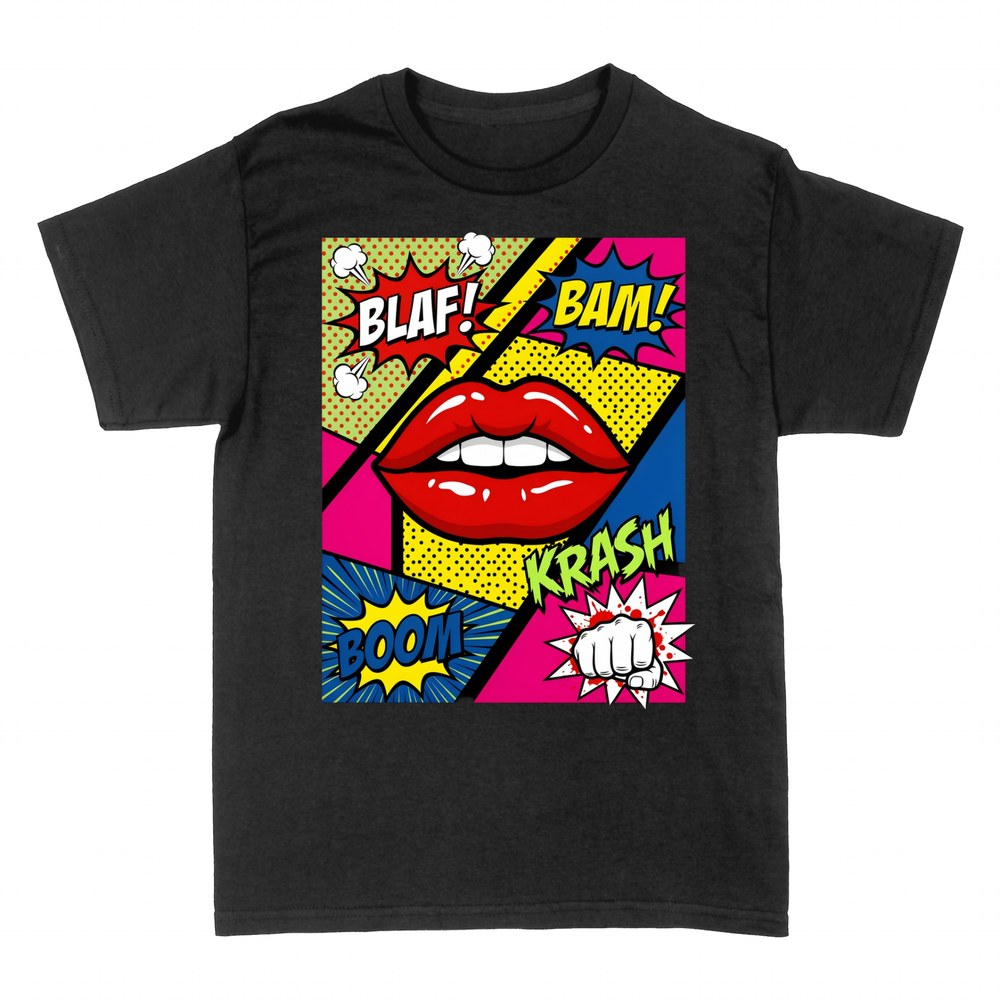 Camisetas: Labios pop art y onomatopeyas de c&oacute;mic