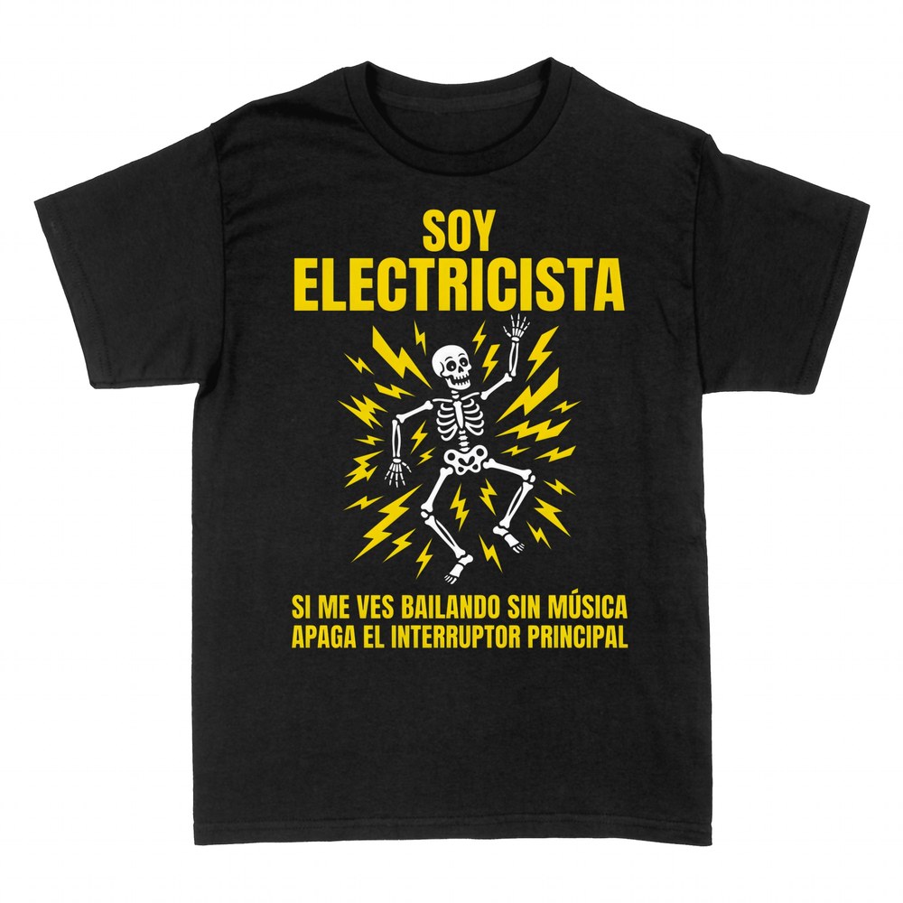 Camisetas: Soy electricista, esqueleto entre rayos