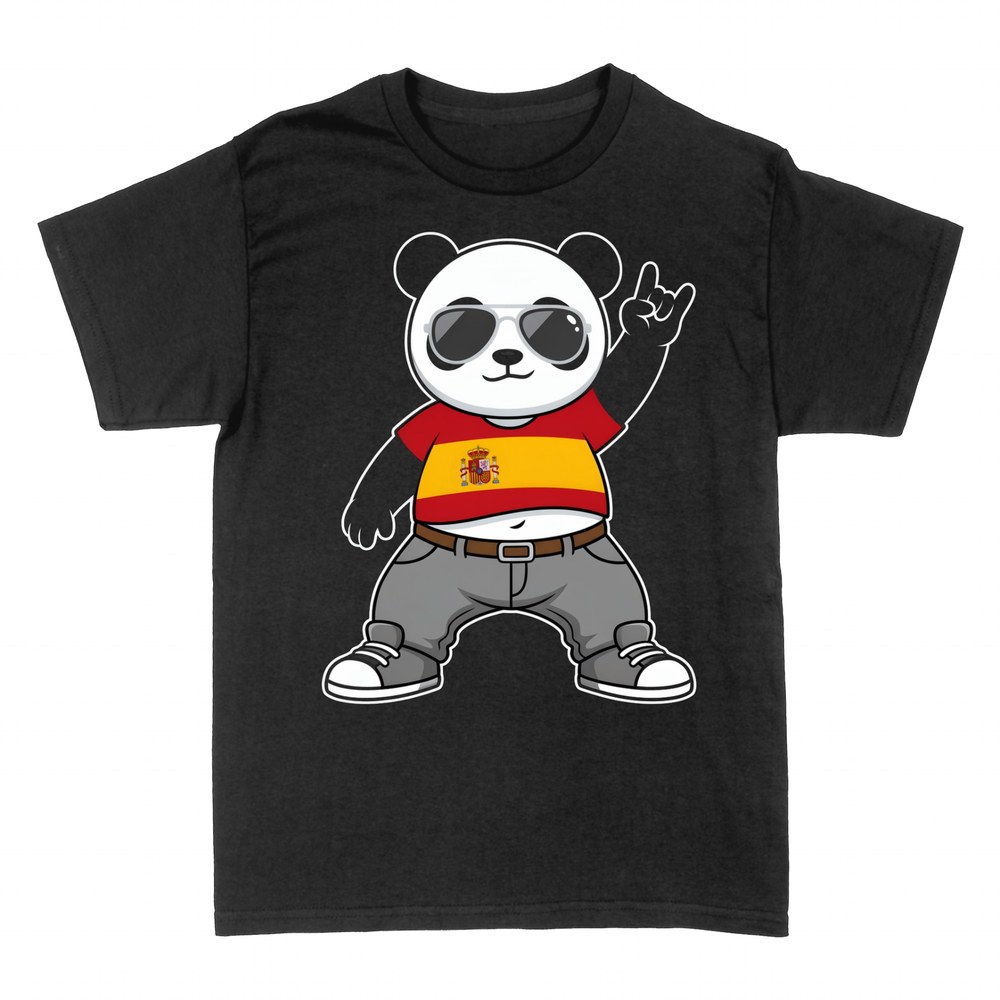 Camisetas: Panda Rockero con Bandera de Espa&ntilde;a