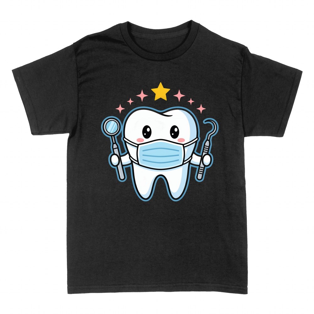 Camisetas: Diente kawaii dentista con mascarilla