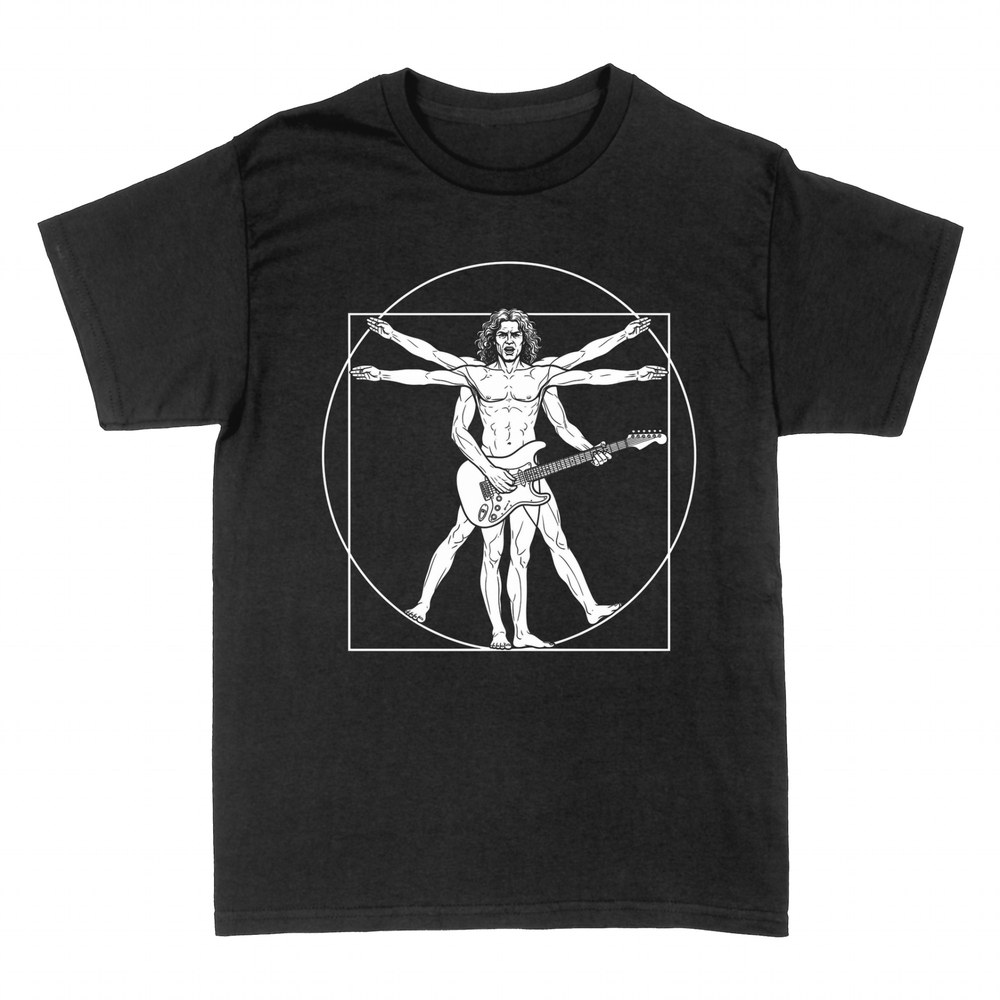 Camisetas: Hombre de Vitruvio guitarrista de rock