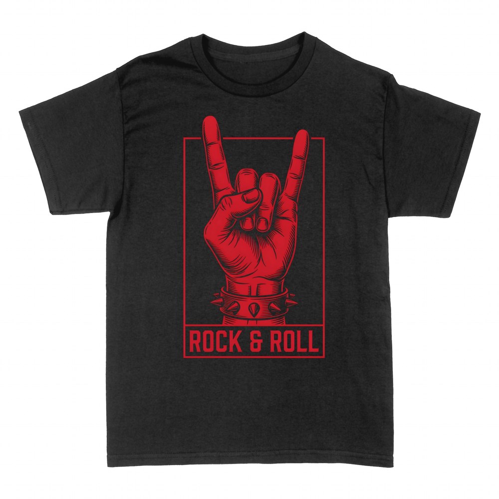 Camisetas: Mano cuernos del rock con pulsera de pinchos