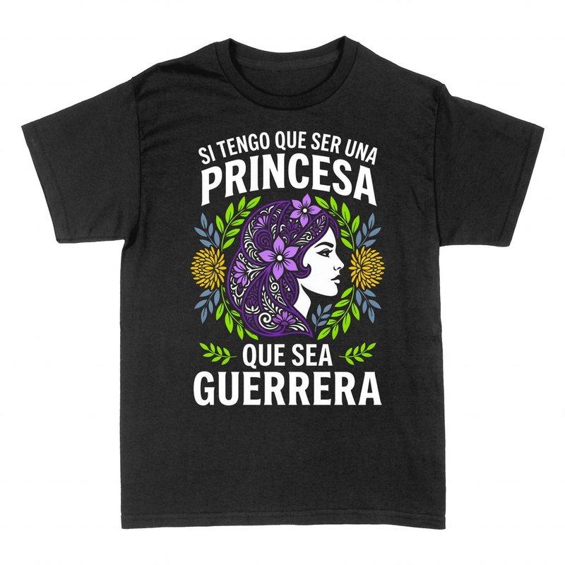 Camisetas: Princesa guerrera con flores moradas
