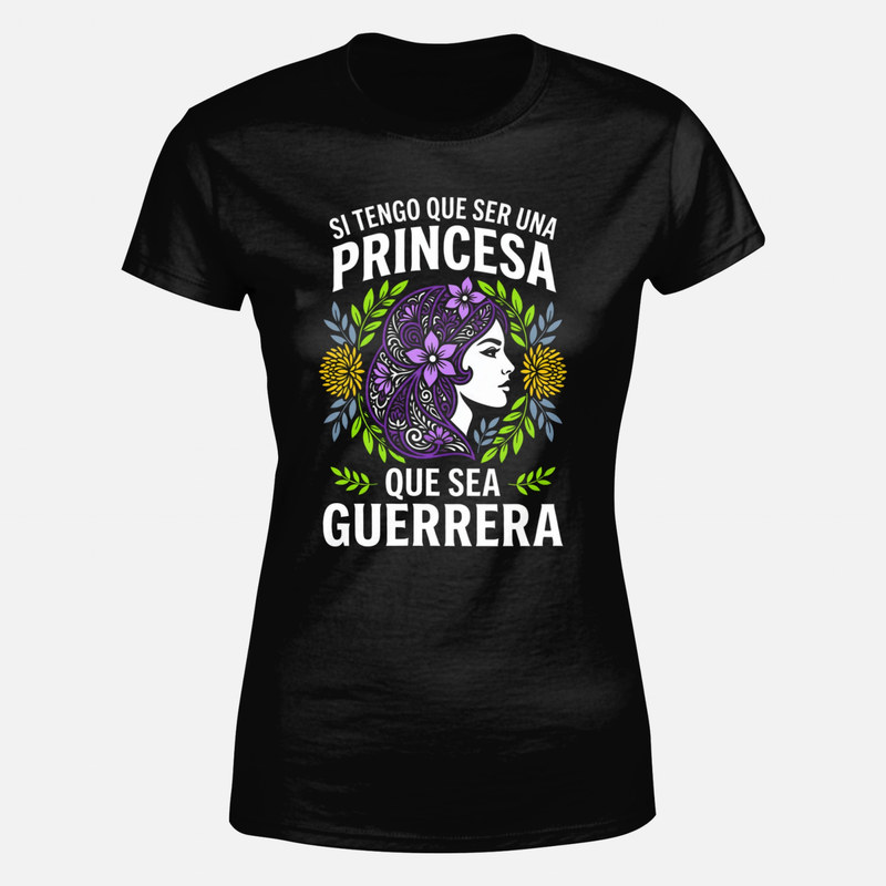 Camisetas: Princesa guerrera con flores moradas