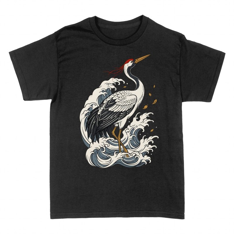 Camisetas: Grulla japonesa entre olas estilo irezumi