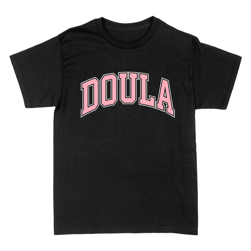 Camisetas: Doula en letras universitarias rosas