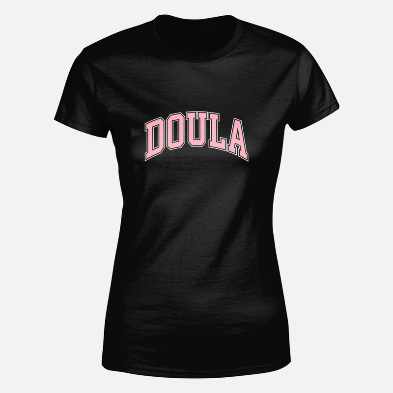 Camisetas: Doula en letras universitarias rosas