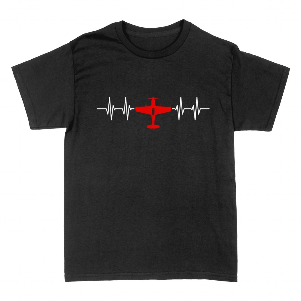 Camisetas: Avioneta roja en latido de coraz&oacute;n