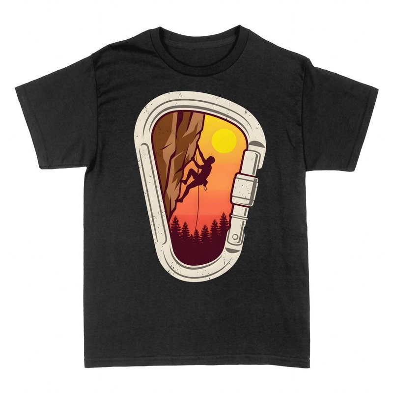 Camisetas: Mosquet&oacute;n con escalador al atardecer