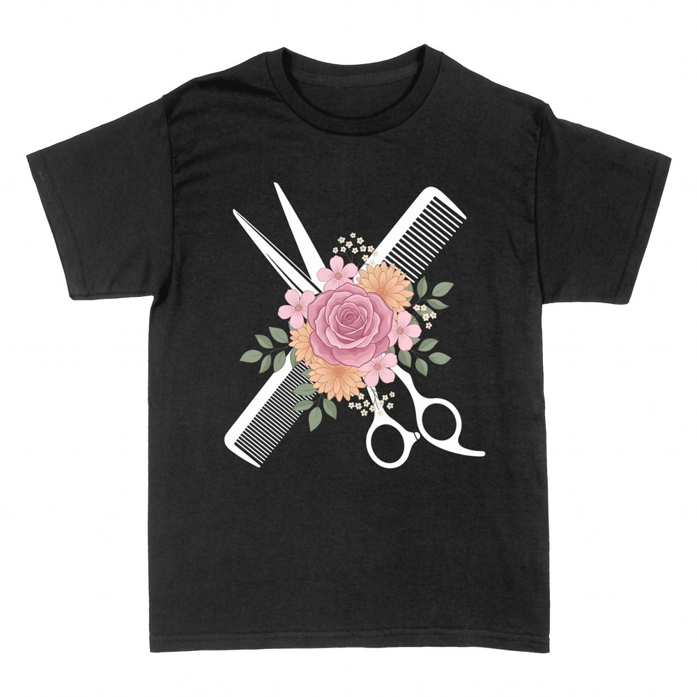 Camisetas: Tijeras y peine de peluquer&iacute;a con flores