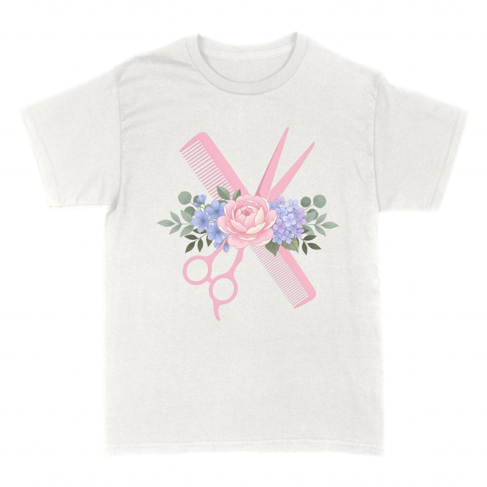 Camisetas: Tijeras y peine de peluquer&iacute;a con flores