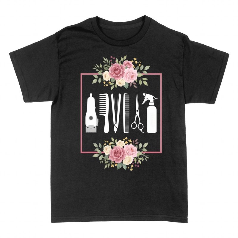 Camisetas: Herramientas de peluquer&iacute;a con flores