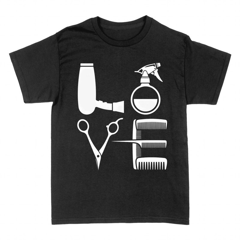 Camisetas: Love peluquer&iacute;a con secador y tijeras