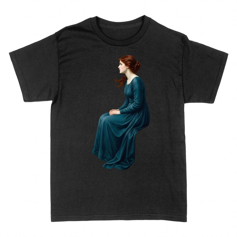 Camisetas: Mujer prerrafaelita sentada de perfil con vestido