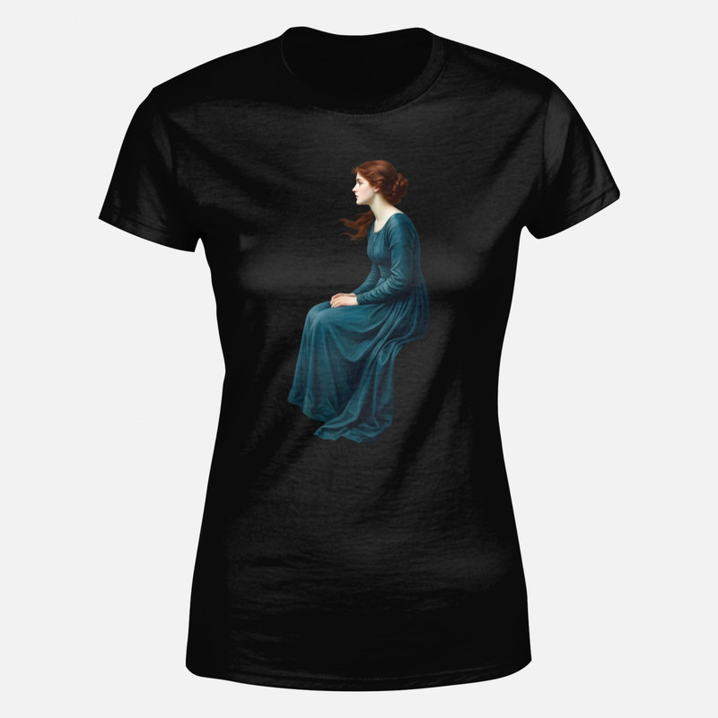 Camisetas: Mujer prerrafaelita sentada de perfil con vestido