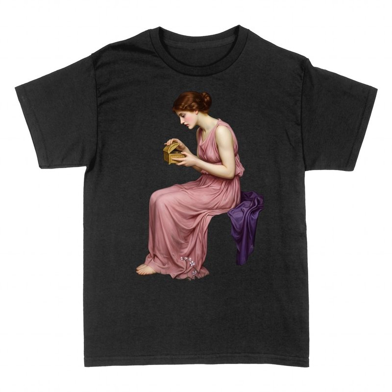 Camisetas: Pandora abriendo la caja dorada