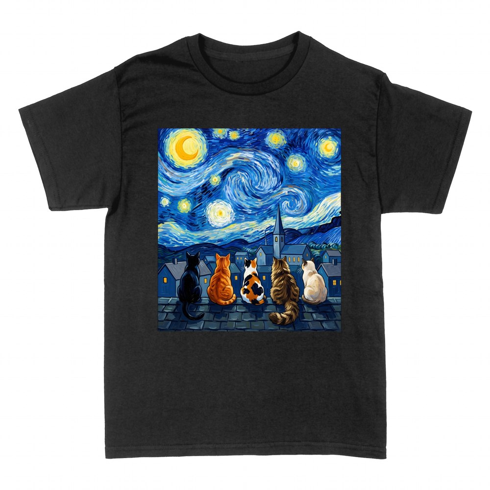Camisetas: Gatos de espaldas bajo noche estrellada de Van