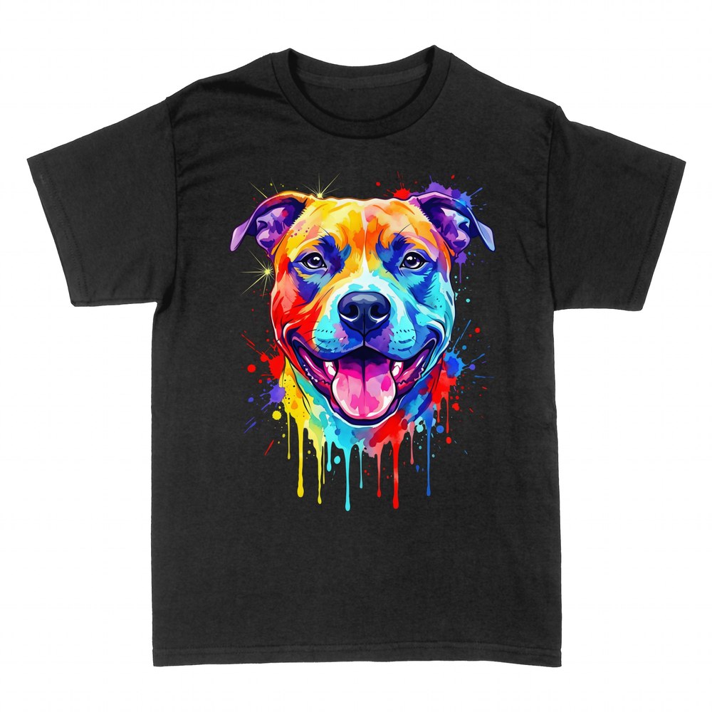 Camisetas: Perro pit bull acuarela multicolor