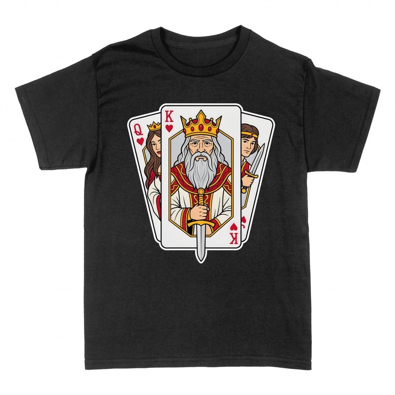 Camisetas: Rey de corazones con espada y naipes