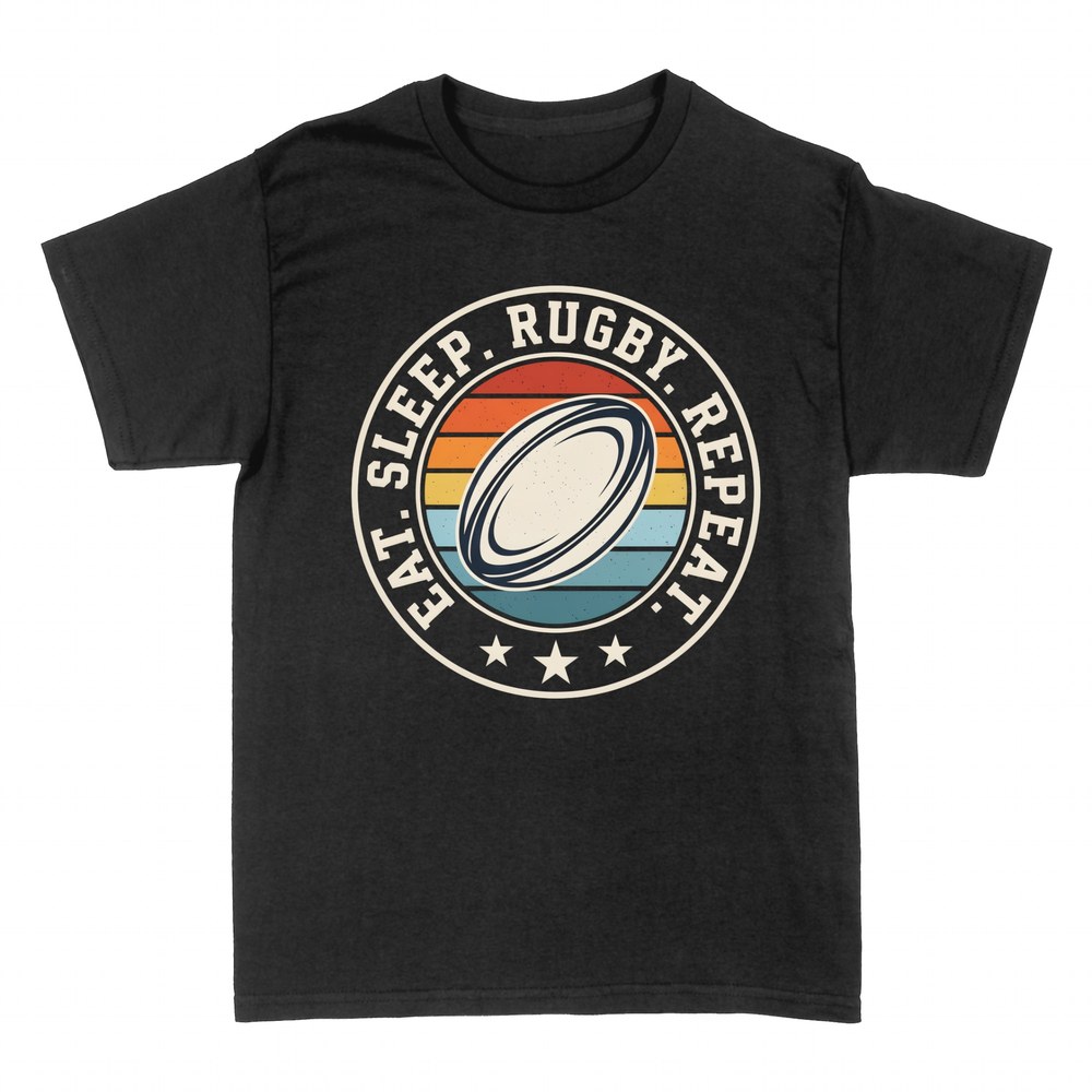 Camisetas: Eat Sleep Rugby Repeat con bal&oacute;n retro