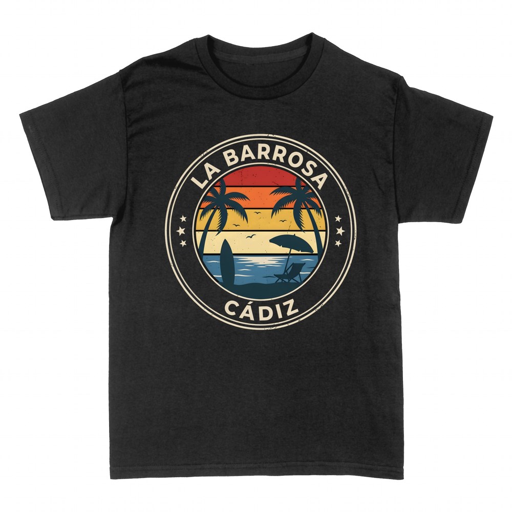 Camisetas: Playa La Barrosa C&aacute;diz emblema retro